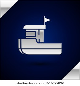 Silver Fishing boat icon isolated on dark blue background.  Vector Illustration