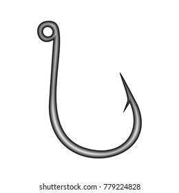 Silver fishing hook 3d icon isolated on white background. Vector Illustration.