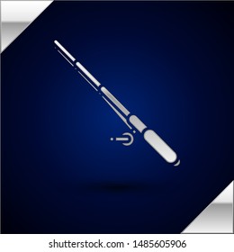 Silver Fishing rod icon isolated on dark blue background. Fishing equipment and fish farming topics. Vector Illustration Silver Fishing rod icon isolated on dark blue background. Fishing equipment and fish farming topics. Vector Illustration