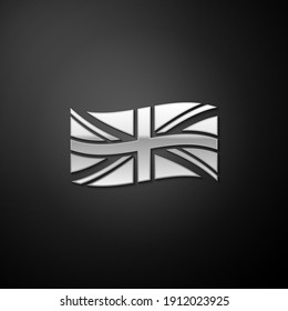 Icono de Bandera de Plata de Gran Bretaña aislado en fondo negro. Señal de la bandera del Reino Unido. Cartel oficial de la bandera del Reino Unido. Símbolo británico. Estilo de sombra larga. Vector.