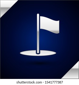 Silver Flag icon isolated on dark blue background. Location marker symbol.  Vector Illustration