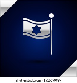 Silver Flag of Israel icon isolated on dark blue background. National patriotic symbol.  Vector Illustration