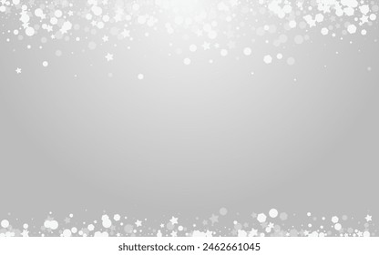 Silver Flake Vector Grey Background. Grey Glitter Stars Pattern. Chrismas Snowflake Texture. Falling Snowfall Banner.