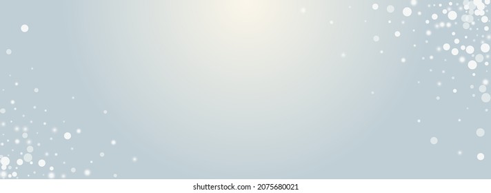 Silver Flake Vector Panoramic Transparent Background. Overlay Bokeh Stars Card. Glitter Dots Wallpaper. Chrismas Snowfall Pattern.