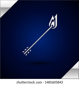 Silver Flame arrow icon isolated on dark blue background. Hipster arrow icon.  Vector Illustration