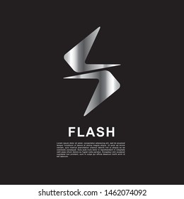 Silver flash electric logo. Modern bolt symbol design template.