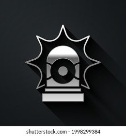 Silver Flasher siren icon isolated on black background. Emergency flashing siren. Long shadow style. Vector