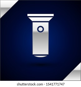 Silver Flashlight icon isolated on dark blue background.  Vector Illustration
