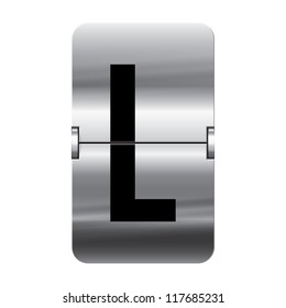 Silver flip board letter l from a series of departure board letters.