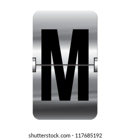 Silver flip board letter m from a series of departure board letters.