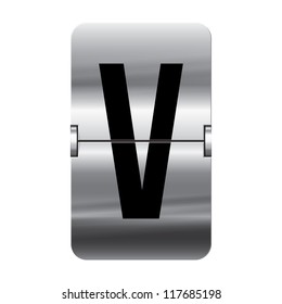 Silver flip board letter v from a series of departure board letters.
