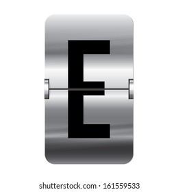 Silver flipboard letter e from a series of departure board letters.