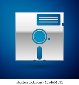 Silver Floppy disk in the 5.25-inch icon isolated on blue background. Floppy disk for computer data storage. Diskette sign. Vector Illustration