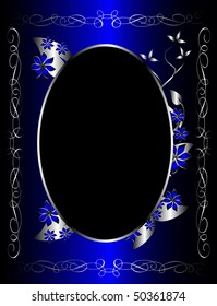 Diseño de una plantilla de fondo floral de plata con espacio para texto sobre un fondo azul rico