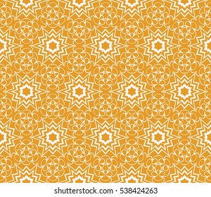 Silver floral creative geometric ornament on orange background. Seamless vector illustration. For interior design, wallpaper, invitation