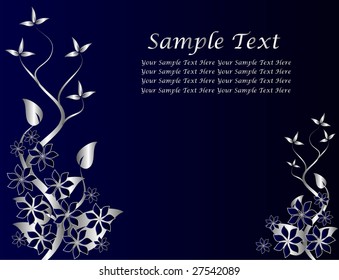 Diseño vectorial de efecto de ventilador floral plateado con espacio para texto sobre fondo azul real
