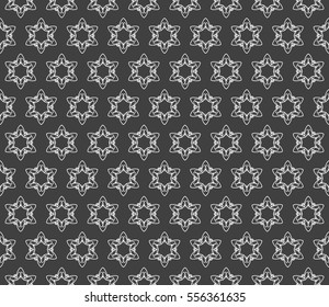 Silver floral geometric ornament on grey background. Seamless vector illustration. For interior design, wallpaper