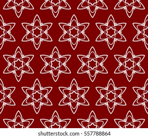 Silver floral geometric ornament on red background. Seamless vector illustration. For interior design, wallpaper