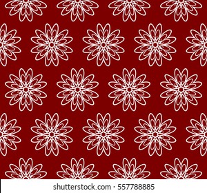 Silver floral geometric ornament on red background. Seamless vector illustration. For interior design, wallpaper