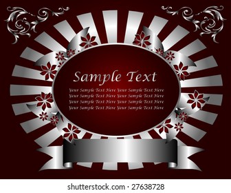 Una plantilla de menú floral plateada diseño vectorial con espacio para texto en un fondo rojo rico