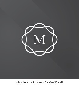 Silver floral monogram design template, line art logo design, vector illustration
