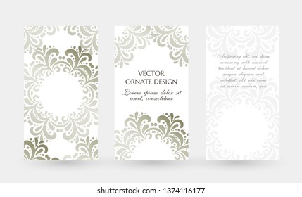 Silver floral motif. Elegant vertical flayers. Vector illustration for event invitation, ceremony card or celebration banner.