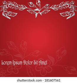 Silver floral pattern on red background - Vector illustration