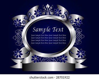 A silver floral vector design with room for text on a royal blue background