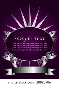 A silver floral vector design with room for text on a rich deep purple background