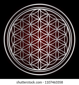 Silver Flower of Life on Background