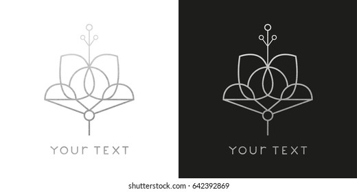 Silver Flower line Logo. Icon Vector