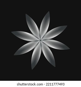 Silver flower on black background Minimal abstract symbol Circle vortex logo Geometric shape Vector illustration