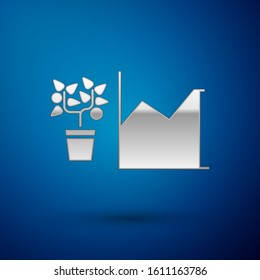 Silver Flower statistics icon isolated on blue background.  Vector Illustration