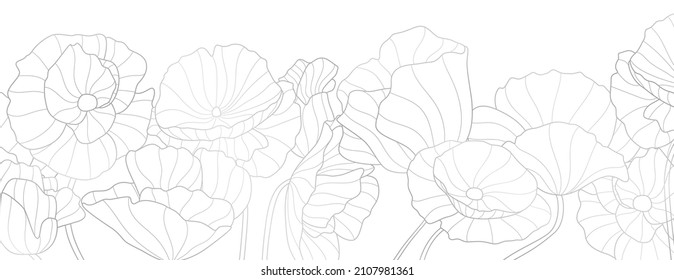 Fondo de flores plateadas. Flor gris boho, cartel de diseño floral de línea. Buquete de arte de flores silvestres, ilustración vectorial