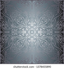 Silver Flowers, Floral shiny decorative vintage wallpaper Background trendy fashion mandala design