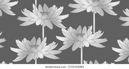 Flores de plata aisladas en el patrón inconsútil del Vector de fondo gris. Patrón de diseño floral para textiles, papel de embalaje o Fondo de pantalla.
