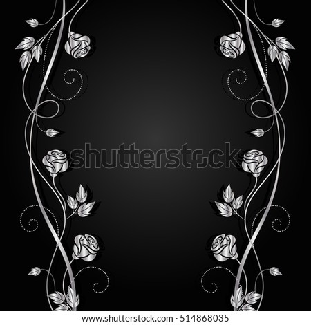 Silver flowers with shadow on dark background. Vector illustration.