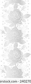 silver flowers vector vertical seamless pattern border. Beautiful hand-drawn leaves and line art leaves with 
Stylish fine fabric on white background 