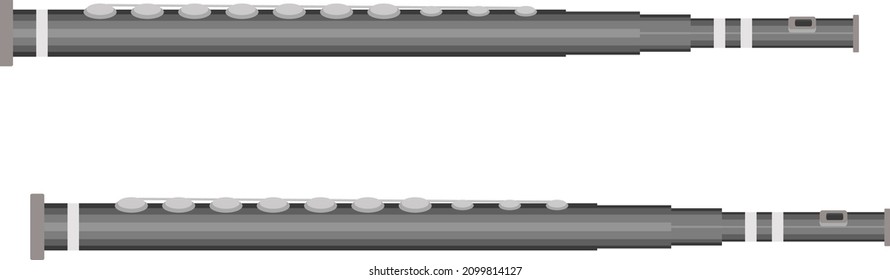 Silver flute, illustration, vector on a white background.