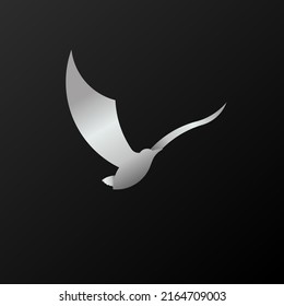 Silver Flying Bird Golden Ratio Logo Isolated On Black Background