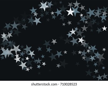 Silver flying stars confetti magic cosmic christmas vector, premium sparkles stardust background pattern. Holiday party decoration, Christmas stars background vector print, flying sparkles confetti.
