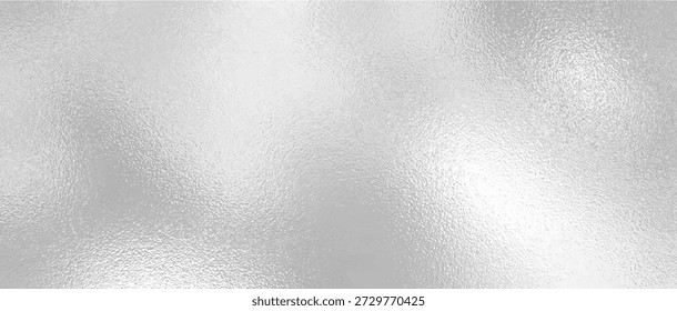 Fondo de papel de plata con textura granulada. Vidrio de escarcha, metal áspero cromado, papel de aluminio de efecto, superficie brillante brillante. Gradiente de gradiente de holograma gris. Vector ilustración realista