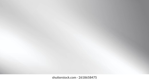 Silberner Folienhintergrund mit Metallspiegel-Textur. Farbverlauf-Oberfläche mit leichtem Glanz. Vektor Aluminium graues Blatt mit Reflexion. Vektor