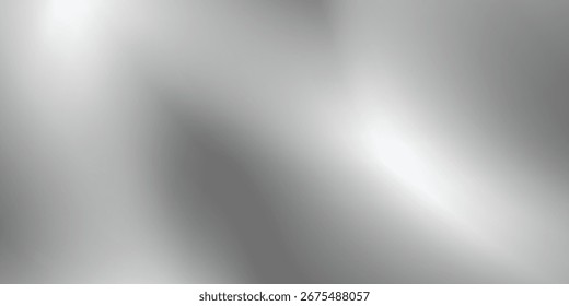 Silberner Folienhintergrund mit Metallspiegel-Textur. Farbverlauf-Oberfläche mit leichtem Glanz. Vektor Aluminium graues Blatt mit Reflexion. Moderne Textur aus Platin und Titan