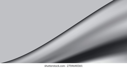 Silver foil background with metal mirror texture. Chrome gradient surface with light gloss. Vector aluminum grey sheet with reflection. Platinum and titanium abstract cold bg	
