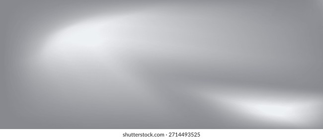 Silberner Folienhintergrund mit Metallspiegel-Textur. Farbverlauf-Oberfläche mit leichtem Glanz. Vektor Aluminium graues Blatt mit Reflexion. Platin 