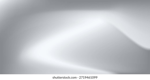 Silberner Folienhintergrund mit Metallspiegel-Textur. Farbverlauf-Oberfläche mit leichtem Glanz. Vektor Aluminium graues Blatt mit Reflexion. Platin