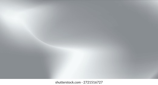 Silberner Folienhintergrund mit Metallspiegel-Textur. Farbverlauf-Oberfläche mit leichtem Glanz. Vektor Aluminium graues Blatt mit Reflexion. Platin 