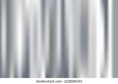 Silver foil background. Metal textured shiny gradient. Stainless glossy surface with reflection. Realistic chrome backdrop. Vector illustration