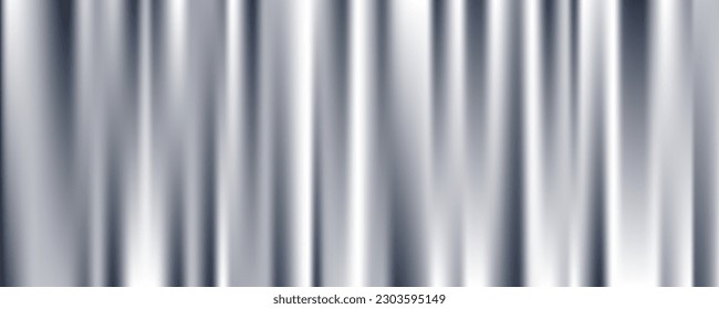 Silver foil background. Metal textured shiny gradient. Stainless glossy surface with reflection. Realistic chrome backdrop. Vector illustration